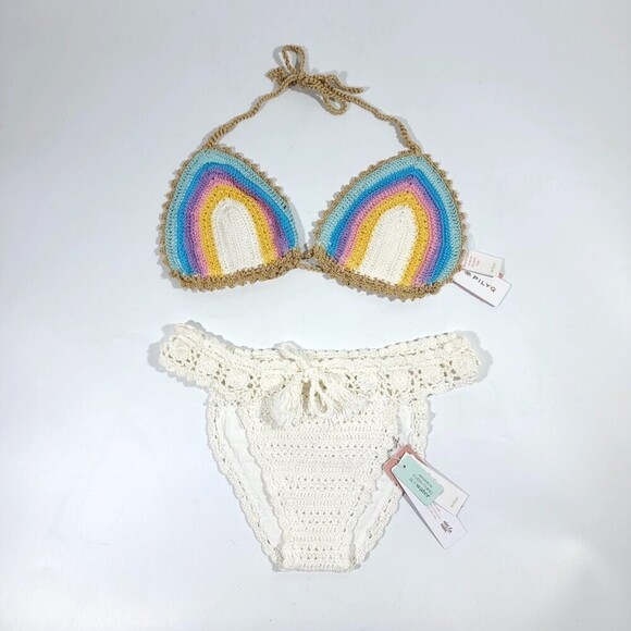 NWT PQ Swim Rainbow Romance Crochet Bikini Top & Lux Crochet Full Bottom Set - Picture 12 of 12